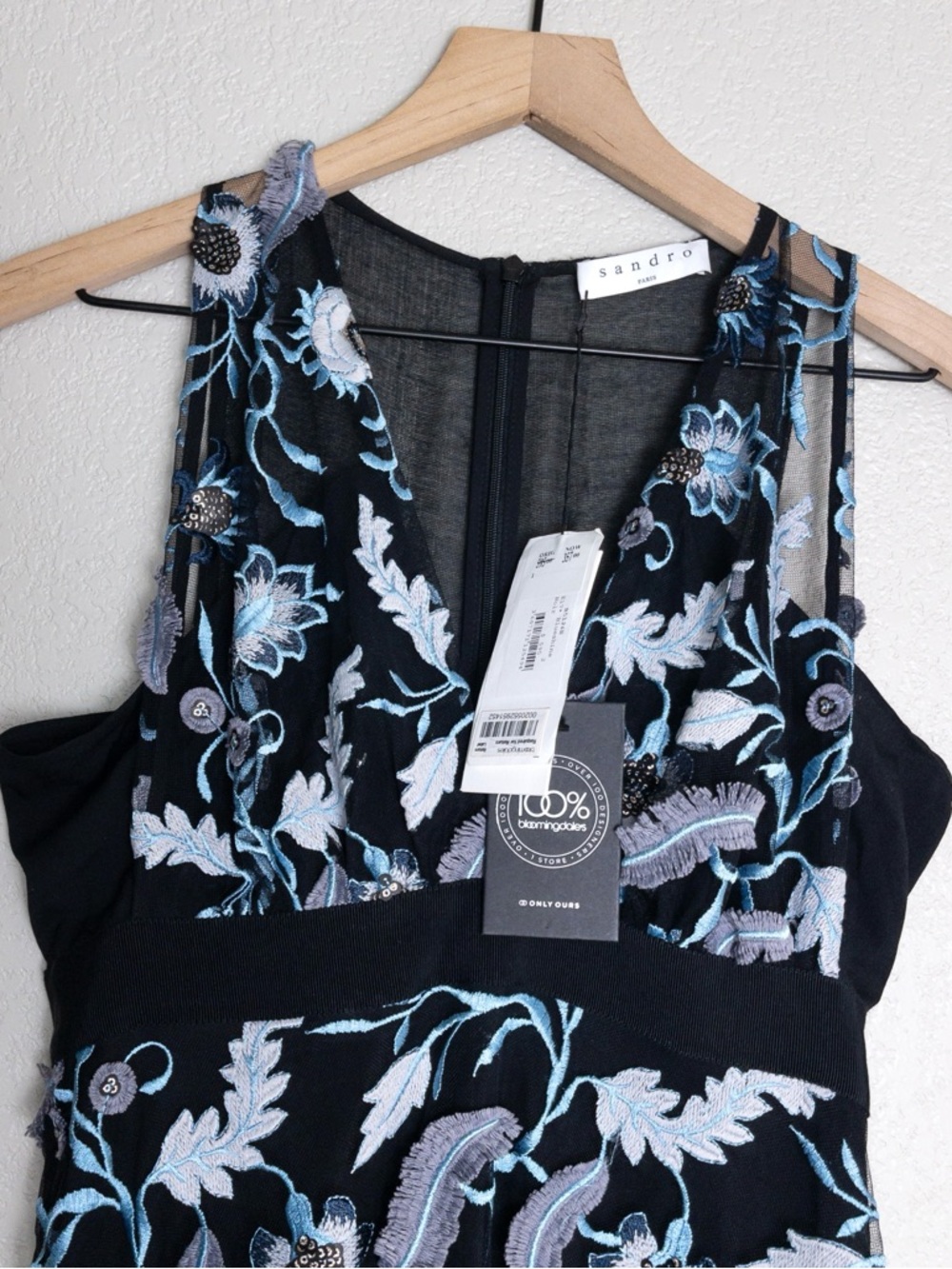 NWT Sandro Floral Embroidered Midi Dress 2 Black Blueshine Mesh Sheer Sleeveless - Picture 5 of 14